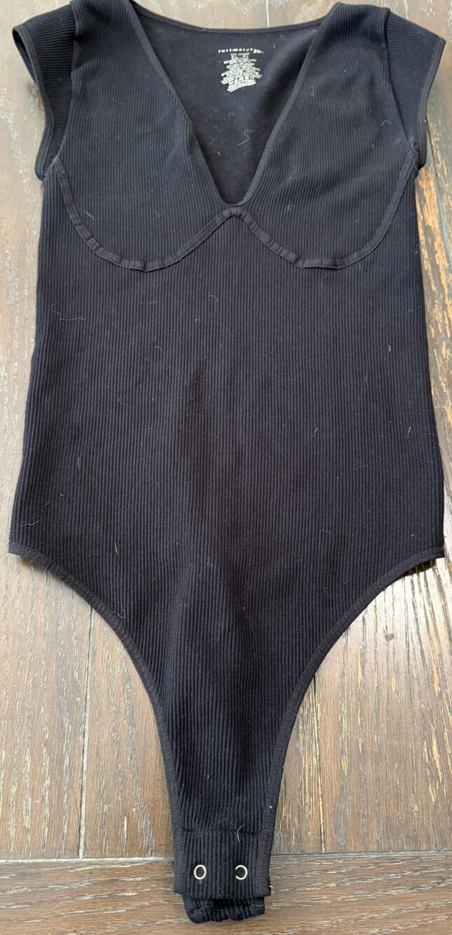 Free People Intimately Black Bodysuit With Shoulder Pads Size M